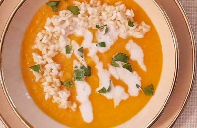 Sweet potato, red lentils and coconut soup
