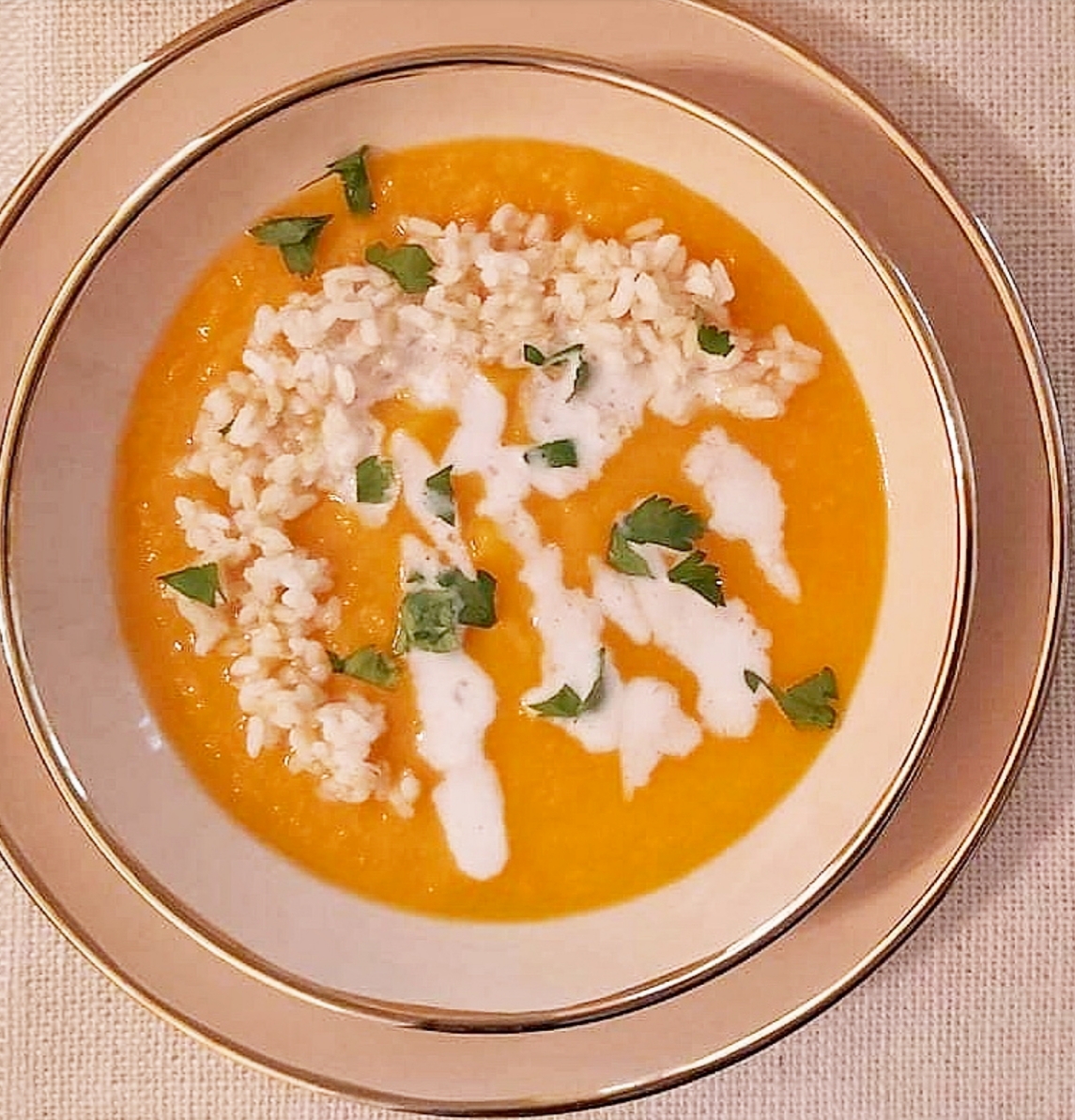 Sweet potato, red lentils and coconut soup