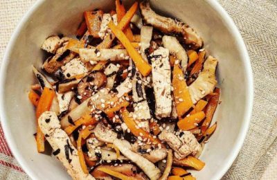 radici, tofu e shiitake in agrodolce