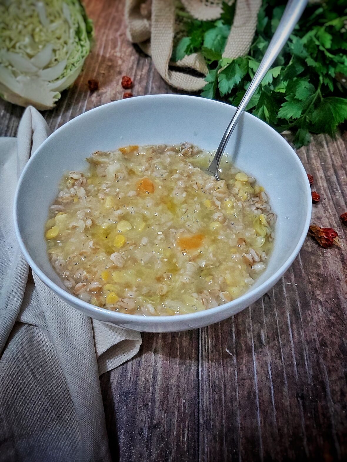 zuppa veloce di farro e cicerchie