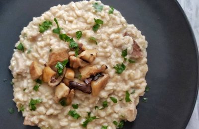 risotto ai funghi e mantecatura ai cannellini